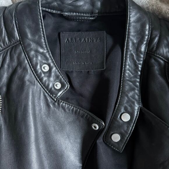 AllSaints Jasper Leather Jacket SZ M - Picture 4 of 4